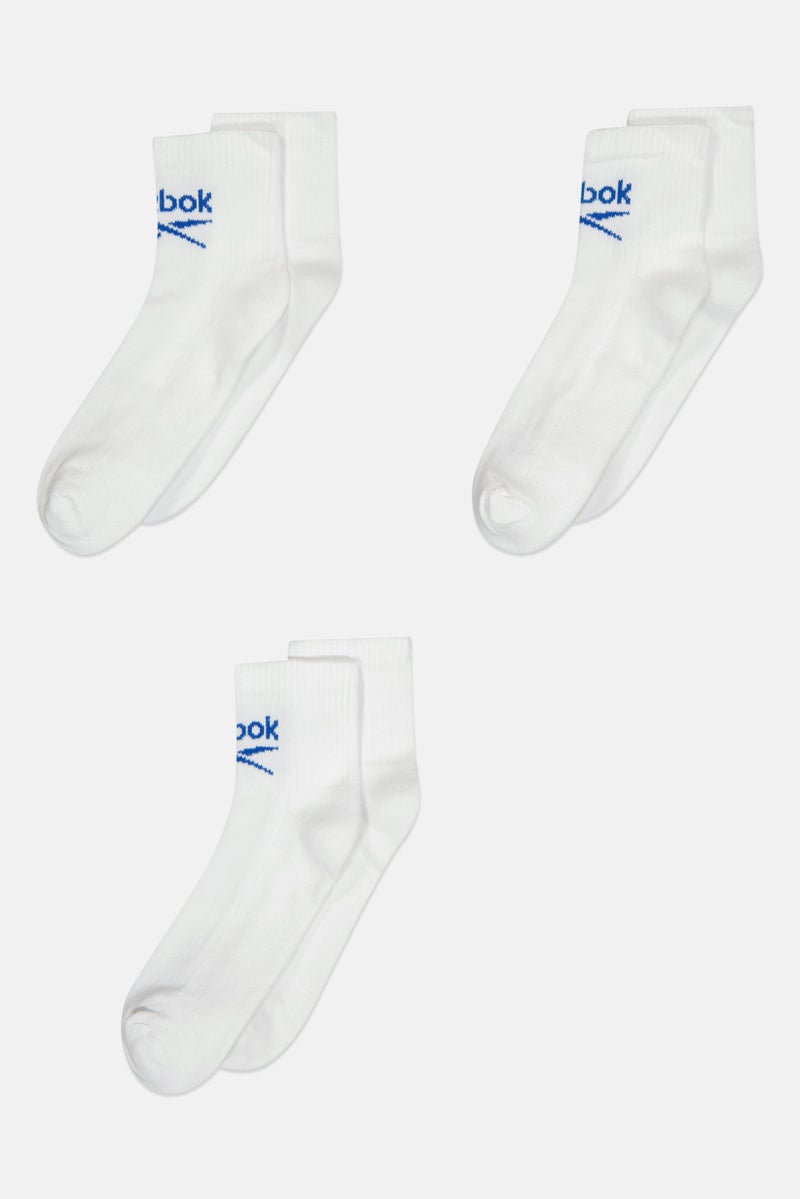Reebok Men 3 Pair Brand Logo Ankle Socks, White - Image 1