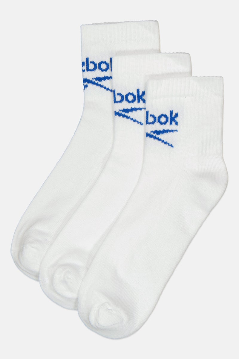 Reebok Men 3 Pair Brand Logo Ankle Socks, White - Image 3