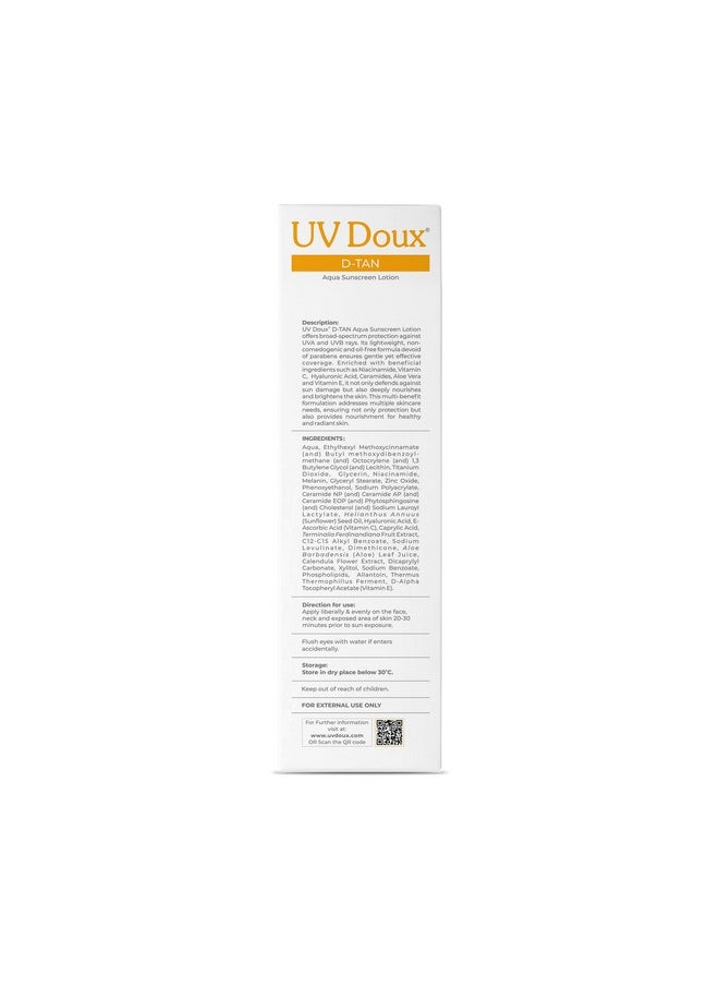 بريتون لوشن الوقاية من الشمس Uv Doux D-Tan Aqua | عامل حماية من الشمس 50 Pa++++ | ترطيب لمدة 8 ساعات، تركيبة D-Tan مع النياسيناميد وفيتامين سي، 50 مل (عبوة واحدة)  - Image 4