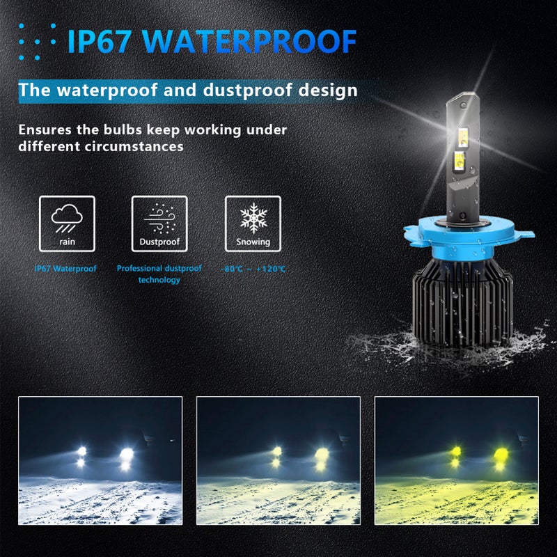 صمامات مصابيح الفары المؤطرة LED H4/9003، مصابيح فары سيارة LED مقاومة للماء بنظام IP67، مصابيح فары LED ساطعة 3000كيلو/4300كيلو/6000كيلو و200 واط و40000 لومن، 2 قطع - Image 5
