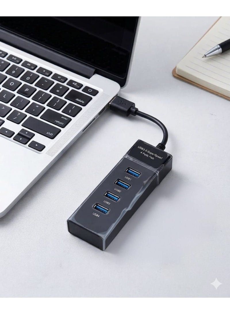 ​ هاب سريع النقل USB 3.0 عالي السرعة بـ 4 منافذ للابتوب والكمبيوتر - أسود - Image 1