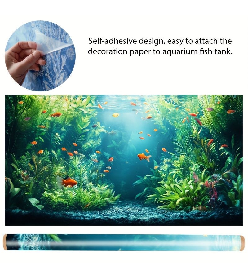 1 Sheet 61x30cm Ocean Style Aquarium Background Sticker Self-Adhesive Fish Tank Mural With Vibrant Underwater Scene Durable Scratch Resistant Design UV Resistant Ideal For Aquatic Tanks Terrariums Home Office Living Room Balcony Decor - Image 3