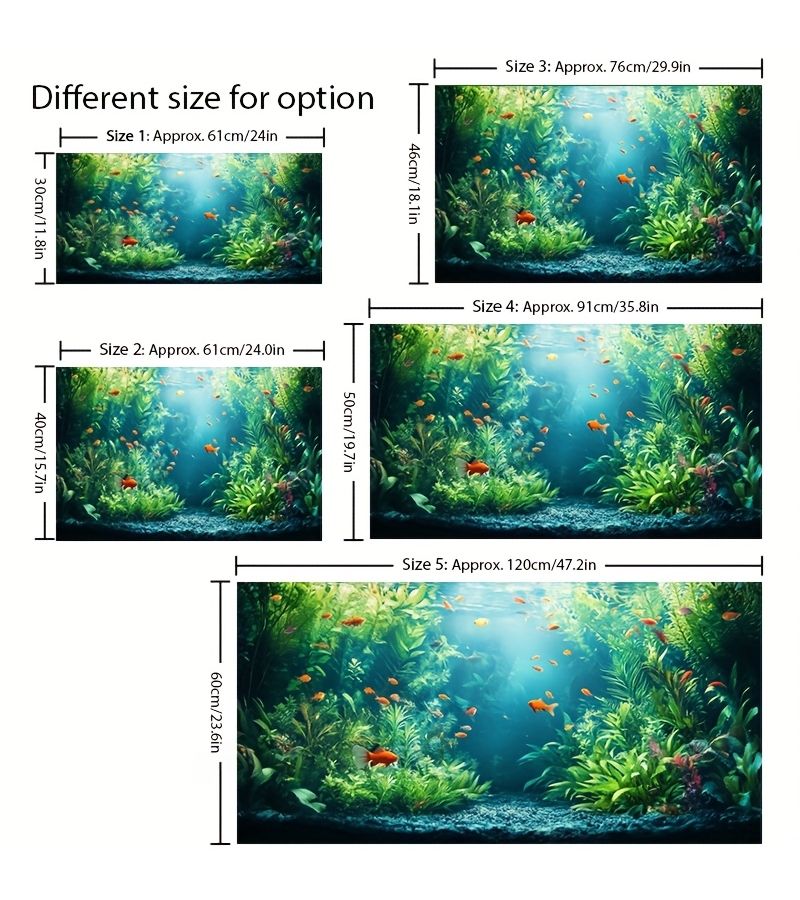1 Sheet 61x30cm Ocean Style Aquarium Background Sticker Self-Adhesive Fish Tank Mural With Vibrant Underwater Scene Durable Scratch Resistant Design UV Resistant Ideal For Aquatic Tanks Terrariums Home Office Living Room Balcony Decor - Image 2