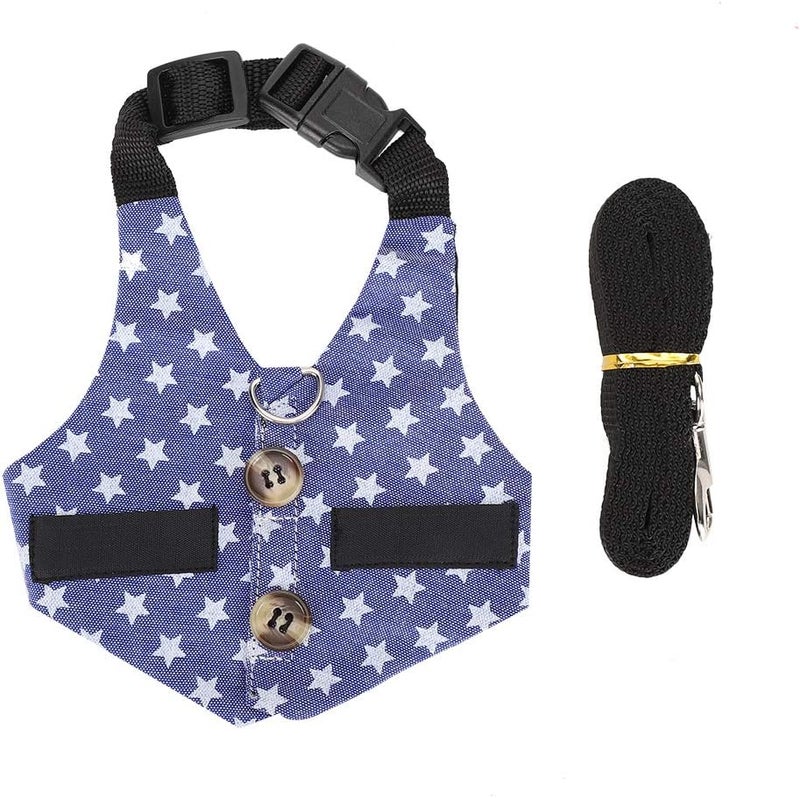 Adjustable Pet Harness Vest, Breathable Chest Strap Leash for Small Pets, Stars Dress S - Soft Cotton Cloth, Durable Comfort, Ideal for Rabbits and Hamsters (Star Dress S) - Image 1