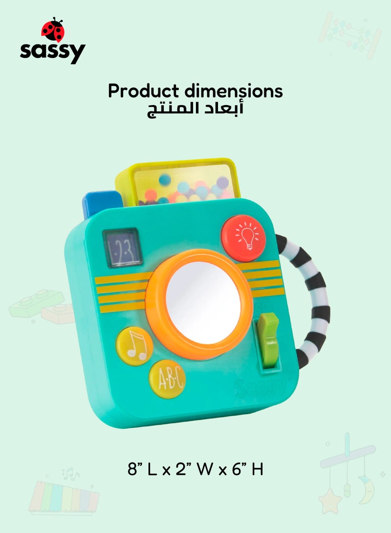 Sassy Musical Baby Toy Camera with Pop-Up Surprise | Shutter Phrases + 2 Song Buttons | Mirror Ratchet Lens + Flash Switch | Easy Grip Handle | 6-24 Months | 14 x 10 x 6 CM - Image 5