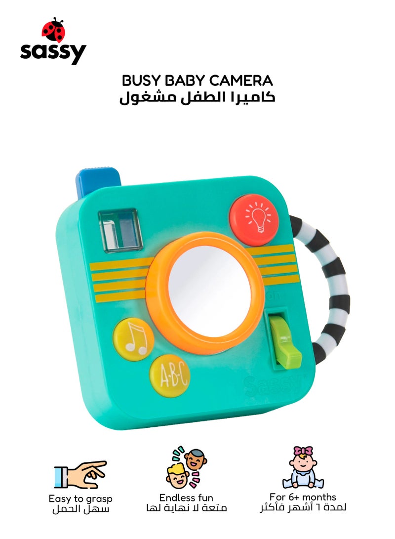 Sassy Musical Baby Toy Camera with Pop-Up Surprise | Shutter Phrases + 2 Song Buttons | Mirror Ratchet Lens + Flash Switch | Easy Grip Handle | 6-24 Months | 14 x 10 x 6 CM - Image 1