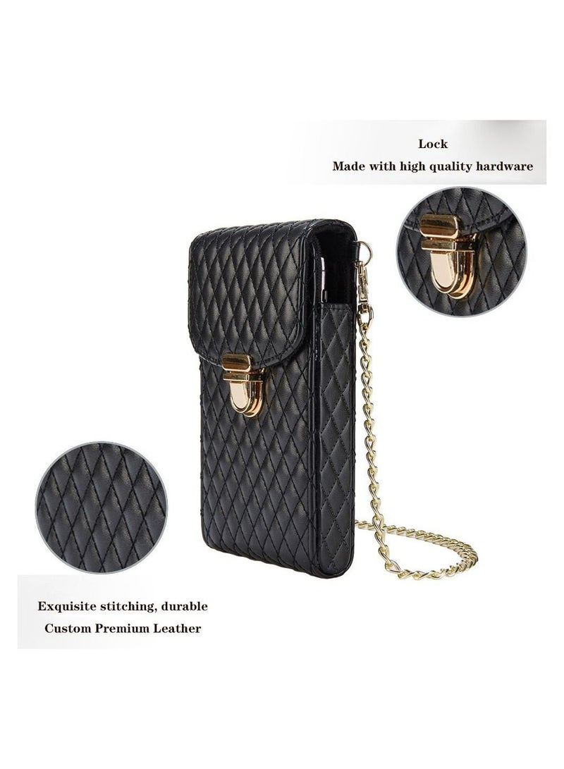 VILILY New Ladies Multifunctional Crossbody Vertical Mini Shoulder Bag/Mobile Phone Bag/Crocodile Pattern Coin Purse Black  - Image 2