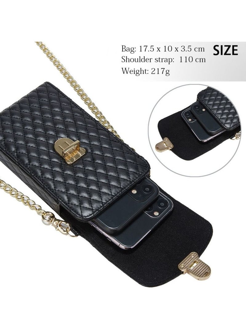 VILILY New Ladies Multifunctional Crossbody Vertical Mini Shoulder Bag/Mobile Phone Bag/Crocodile Pattern Coin Purse Black  - Image 3
