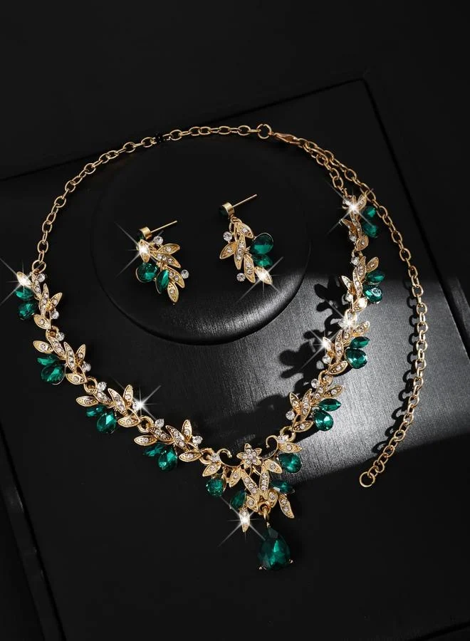 تايك تو طقم مجوهرات قلادة وأقراط مزينة بأحجار الراين قطعتين