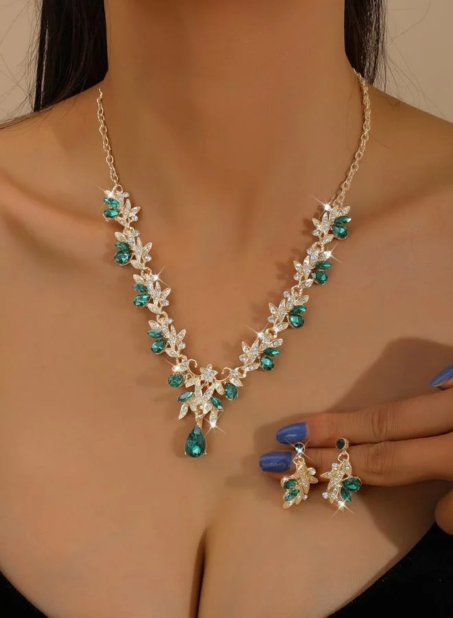 تايك تو طقم مجوهرات قلادة وأقراط مزينة بأحجار الراين قطعتين