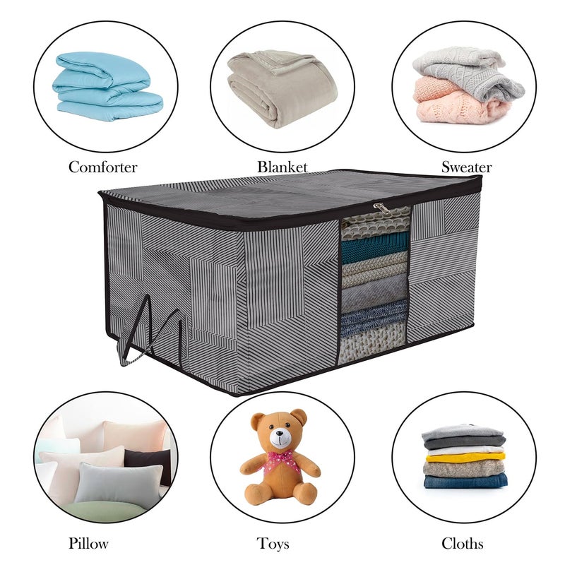 Kuber Industries Underbed Storage Bag Clothes Storage Bag Blanket Cover with Clear Window Zipper Closure Handle Cloth Organizer LiningDesign Large Pack of 2 Gray - Image 5