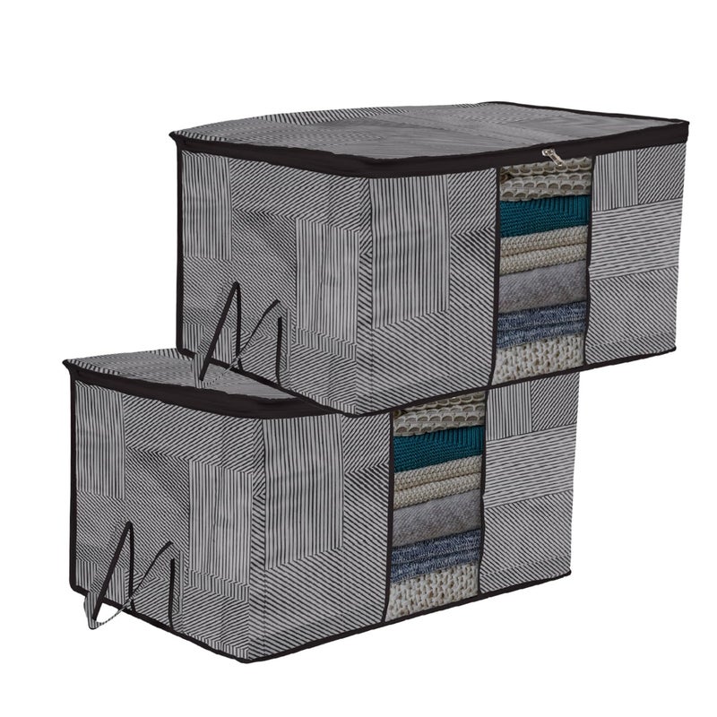 Kuber Industries Underbed Storage Bag Clothes Storage Bag Blanket Cover with Clear Window Zipper Closure Handle Cloth Organizer LiningDesign Large Pack of 2 Gray - Image 1