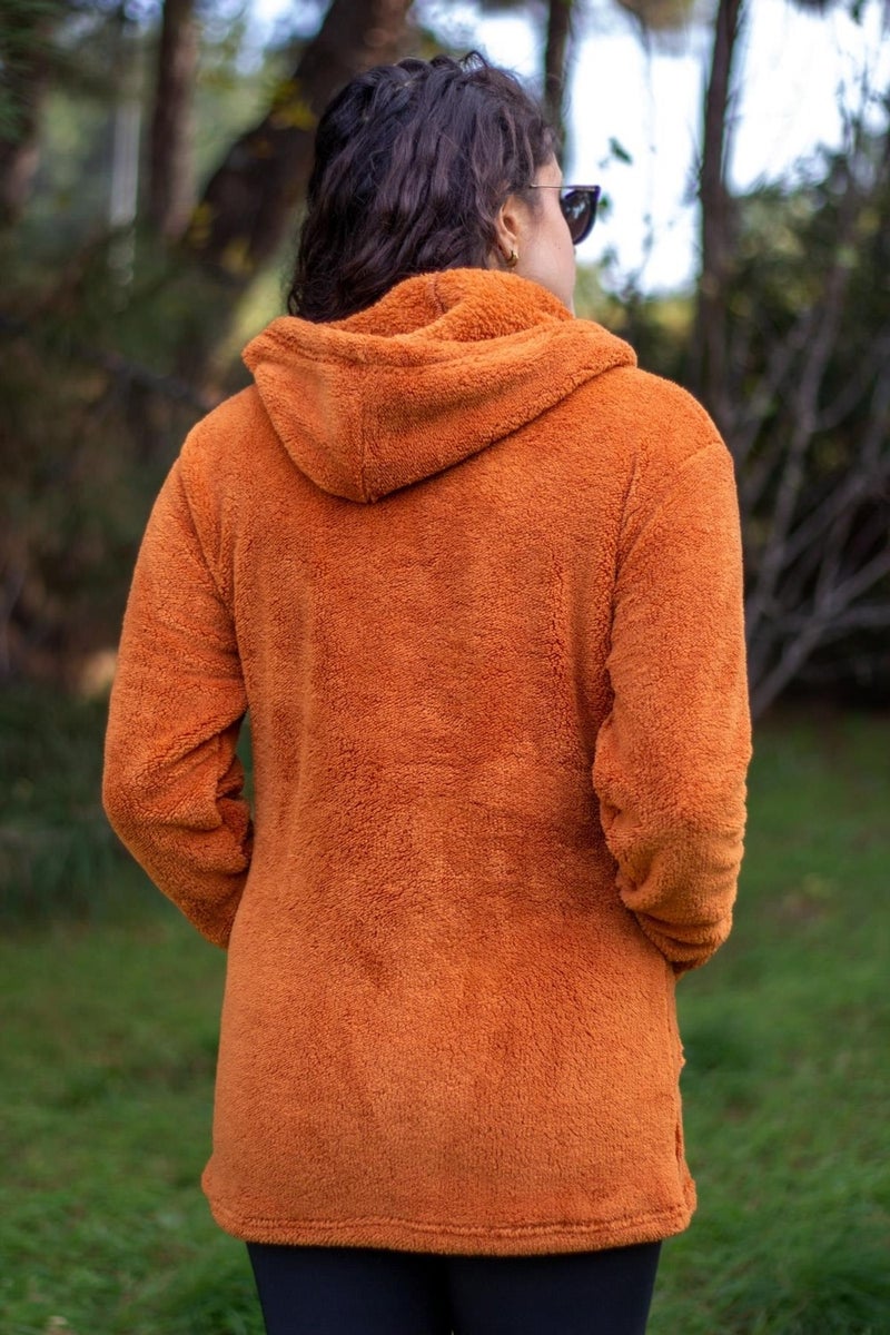 Azıcık Akıllı A Little Smart Women's Tile Plush Thick Zippered Hooded Pocket Jacket 23KCKTMY50  - Image 5