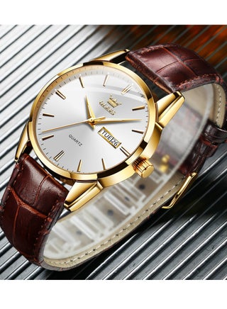 OLEVS TOP Brand Classic Quartz Watch for Men Waterproof Leather strap Calendar Sports Business Men 's Quartz Wrist Watch - view 3