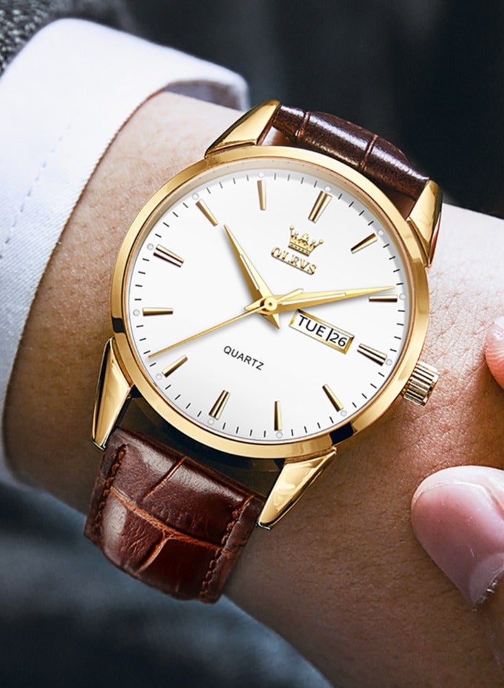 OLEVS TOP Brand Classic Quartz Watch for Men Waterproof Leather strap Calendar Sports Business Men 's Quartz Wrist Watch - Image 4