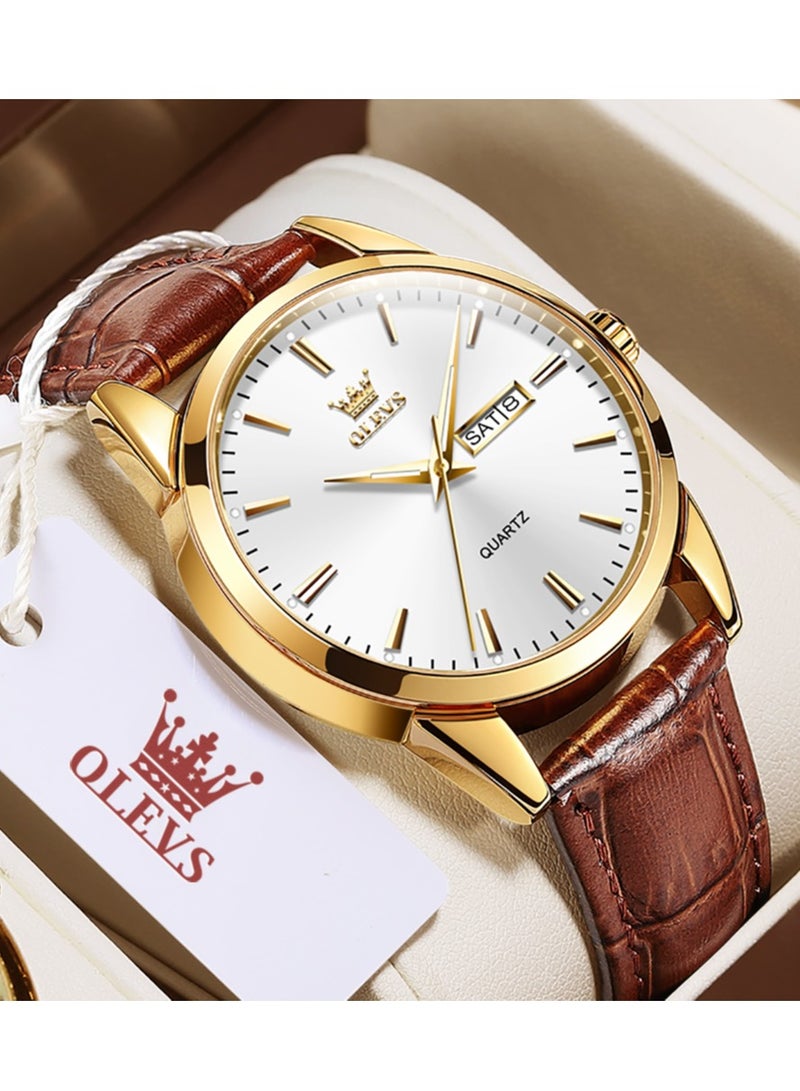 OLEVS TOP Brand Classic Quartz Watch for Men Waterproof Leather strap Calendar Sports Business Men 's Quartz Wrist Watch - Image 2