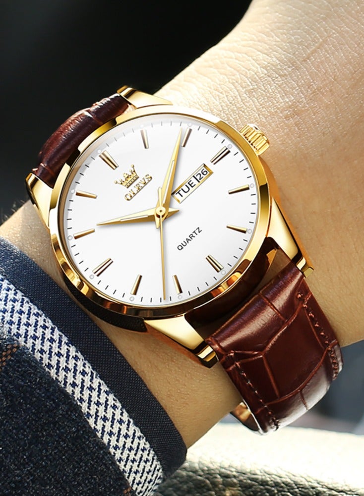 OLEVS TOP Brand Classic Quartz Watch for Men Waterproof Leather strap Calendar Sports Business Men 's Quartz Wrist Watch - Image 5