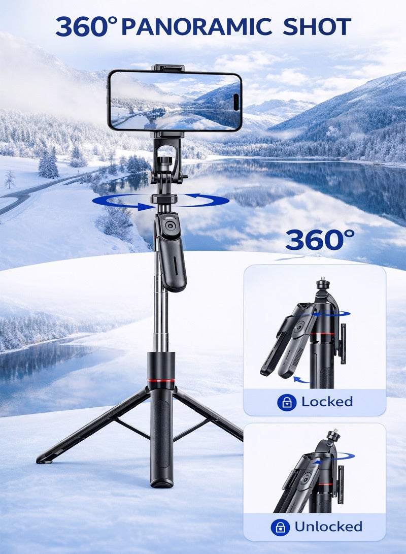 Bluetooth Selfie Stick Tripod with Remote, Extendable 67.24 inches(170.8cm), Foldable, 360° Rotation, Anti-Slip Tripod, Compatible with Phones & Action Cameras - Image 3
