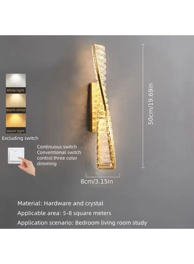 مصباح حائط كريستالي LED أسود حديث مع تحكم في تغيير اللون بثلاثة ألوان وتصميم حلزوني ذهبي، مناسب لغرفة المعيشة أو غرفة النوم أو الدراسة أو الممر، مع إطار معدني وتحكم بالمفتاح وإضاءة دافئة. - Image 3