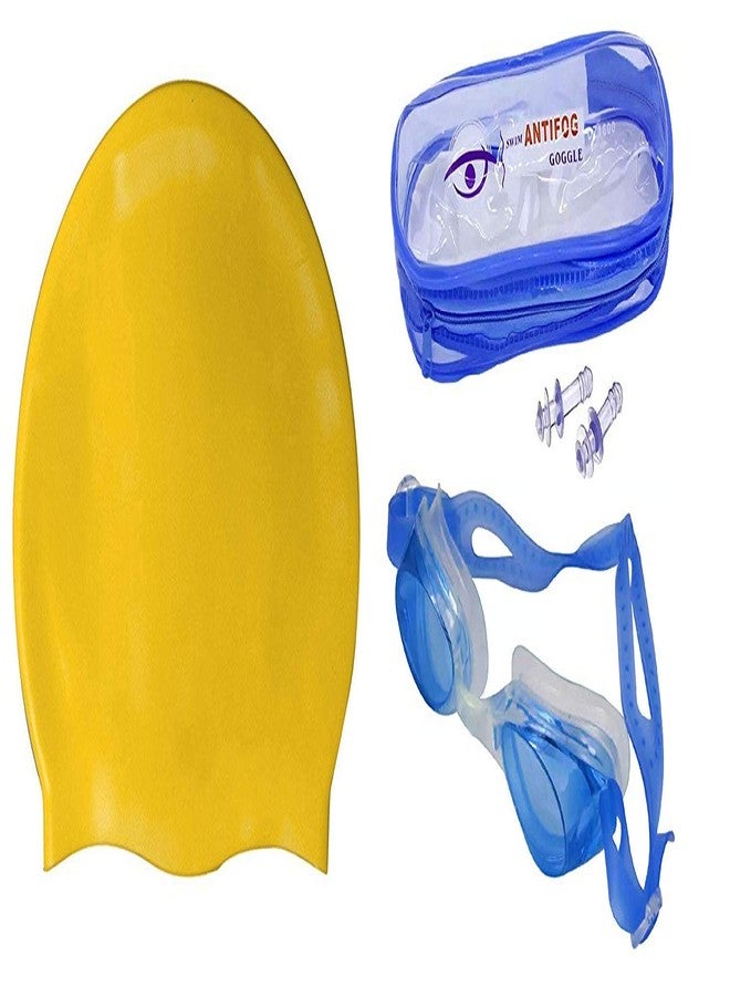 Glan Swimming Cap - Water Tight and Adjustable Comfortable Fit with UV Protection Goggles and Nose Plug Perfect for Men Women Youth and Kids with Free Ear (B Yellow) - Image 1