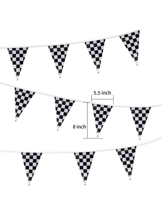 HRLORKC 98Ft Checkered Black & White Pennant Banner Racing Flags And 20Pcs 11.8 Inch Racing Flags With Plastic Sticks For Racing Party Supplies By Hrlorkc - Image 3