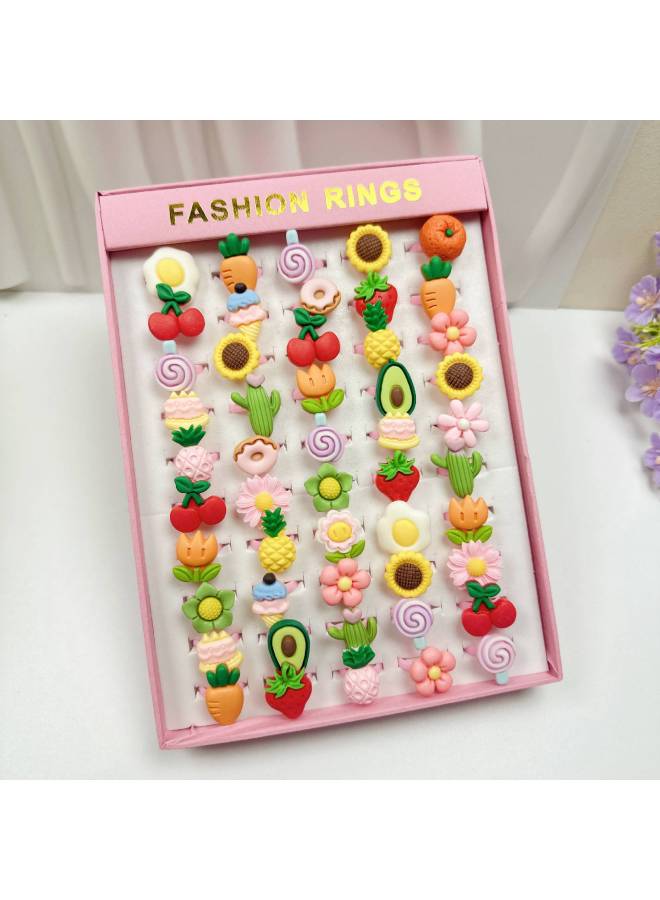 Cartoon Flower Ring 50 Boxed Open Frosted Plastic Ring Children Birthday Gift