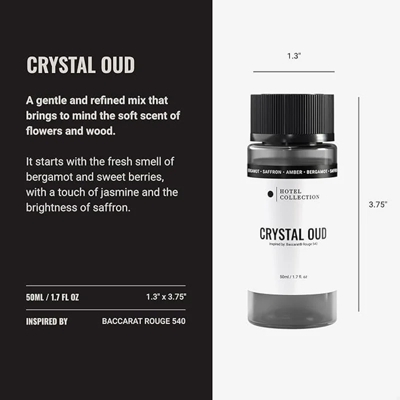 هوتيل كوليكشن Crystal Oud Fragrance Oil Blend - Hotel Inspired for Luxury Essential Oil Diffusers - Aromatherapy Scent Diffuser Oil - Bergamot, Sweet Berry, and Oakmoss - 50 mL, 1.7 fl oz