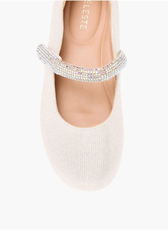 سيليست Girls Embellished Ballerina Shoes With Hook And Loop Closure