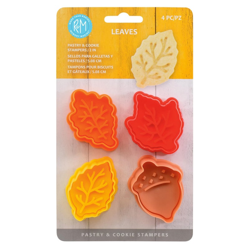 RM Fall Leaves Collection Pastry Cookie Cutter set of 4 Assorted Colors and Designs Leaves Autumn Acorn 2 Inches Assorted Plastic Cookie Cutters