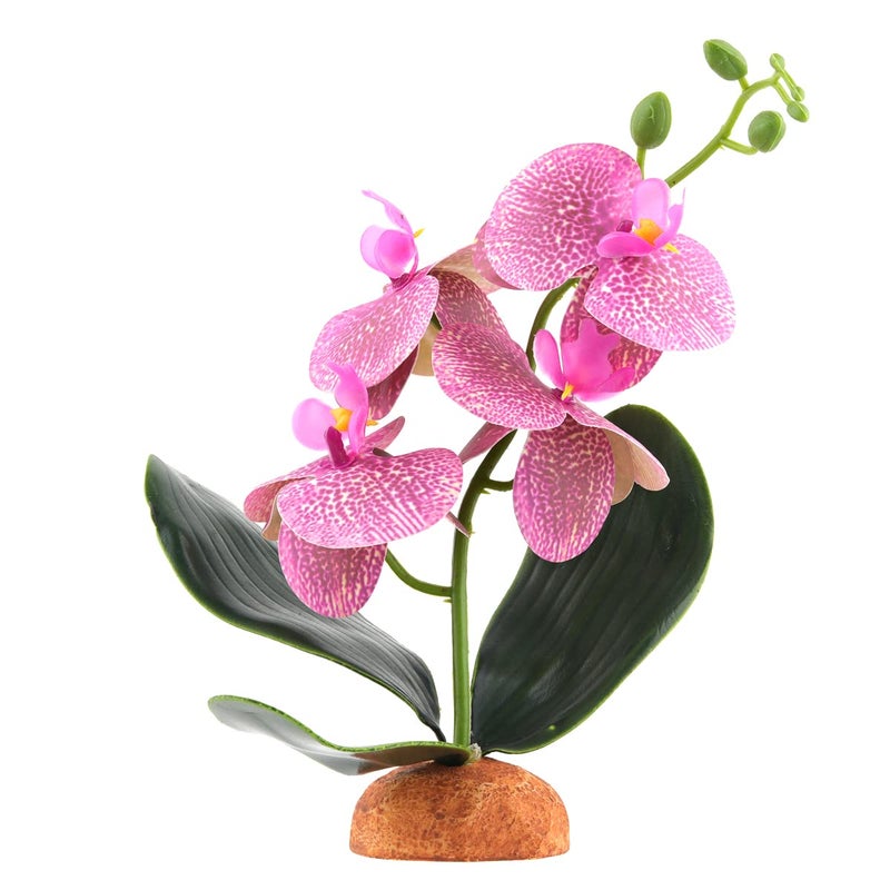 WOLEDOE Fake Orchids Artificial Flowers Reptile Terrarium Decor Plants Bearded Dragon Tank Accessories fit Crested Gecko Leopard Lizard Chameleon Ball Python Snake Frog  Red