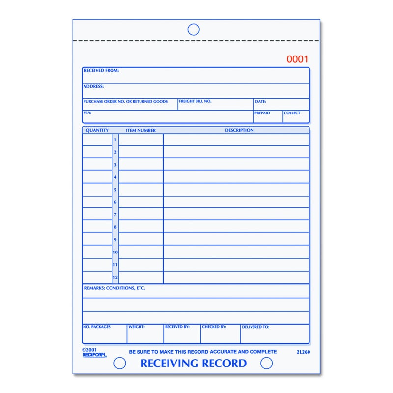 Rediform Receiving Record, Carbonless Triplicate, 5.5 x 7.5 Inches, 50 Sets per Book (2L260) - Image 1