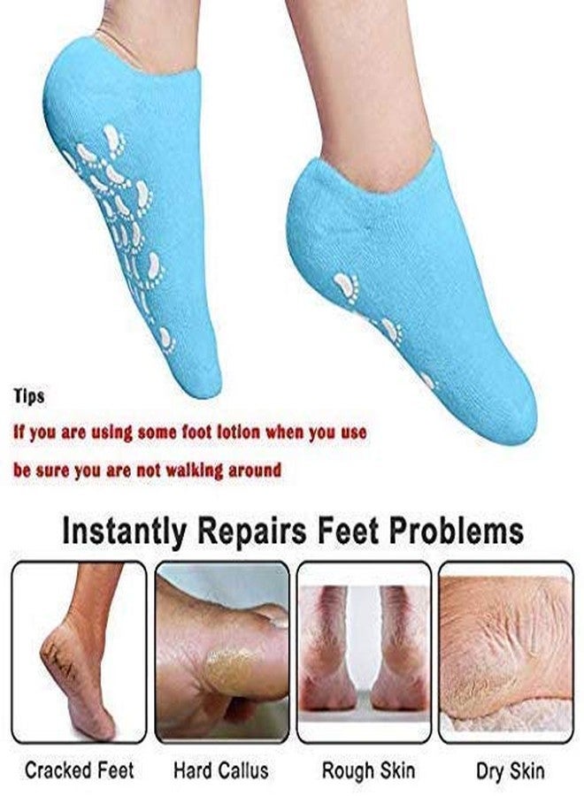Selemi Silicon Socks Heel For Crack (1 Pair) Spa Gel Socks For Women & Men, With Moisturizing Natural Oil & Vitamin E Repair Dry Cracked (Spa Gel Socks) (Blue Or Pink) - Image 2