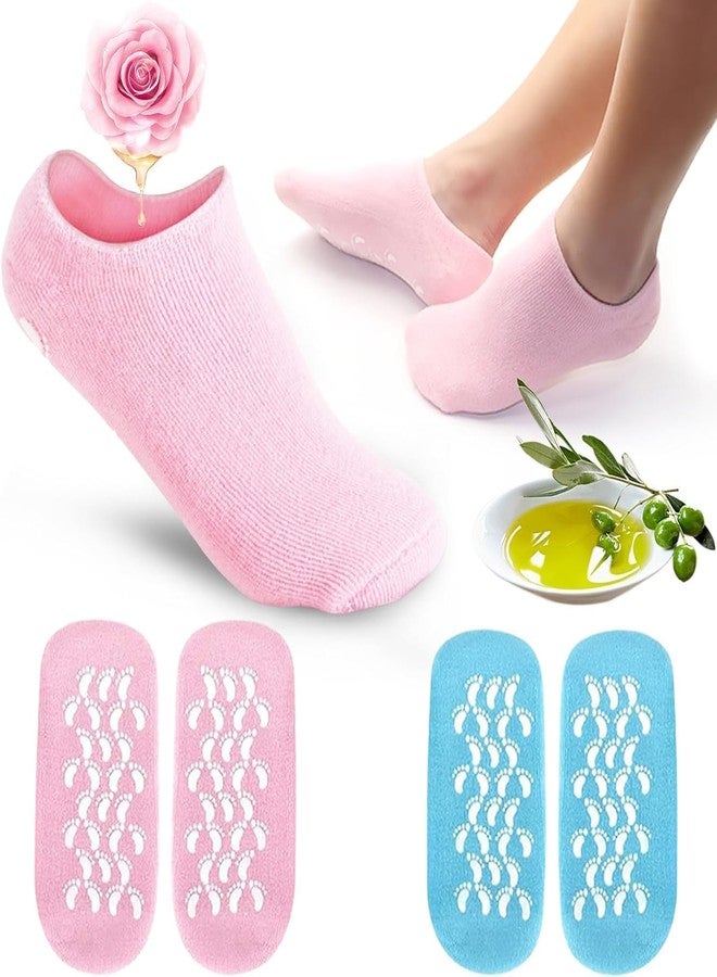Selemi Silicon Socks Heel For Crack (1 Pair) Spa Gel Socks For Women & Men, With Moisturizing Natural Oil & Vitamin E Repair Dry Cracked (Spa Gel Socks) (Blue Or Pink) - Image 1