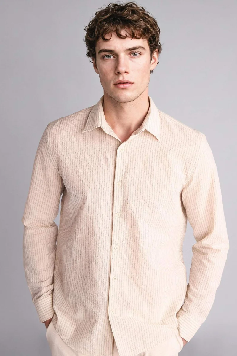ديفاكتو Modern Fit Shirt Collar Striped Twill Long Sleeve Shirt