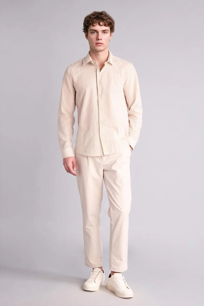ديفاكتو Modern Fit Shirt Collar Striped Twill Long Sleeve Shirt