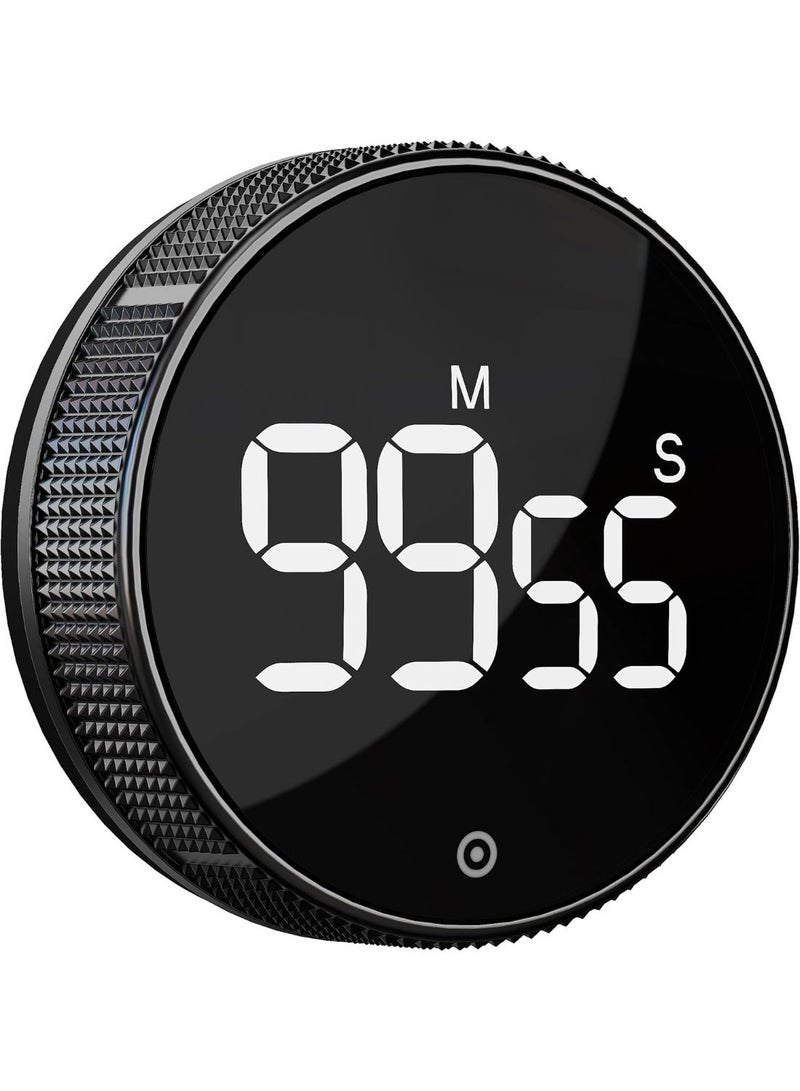 Hugifts Kitchen Timer Cute, Magnetic Digital Twist Kitchen Timer Cooking with Large LED Display, Strong Back Magnet, Countdown & Count Up, 3 Volume Levels for Kitchen, Study, Classroom (Platinum Black) - Image 1