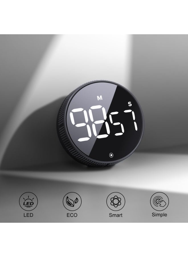 Hugifts Kitchen Timer Cute, Magnetic Digital Twist Kitchen Timer Cooking with Large LED Display, Strong Back Magnet, Countdown & Count Up, 3 Volume Levels for Kitchen, Study, Classroom (Platinum Black) - Image 2