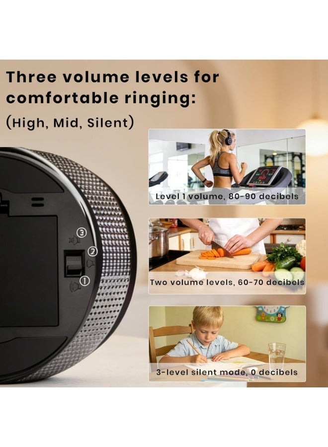 Hugifts Kitchen Timer Cute, Magnetic Digital Twist Kitchen Timer Cooking with Large LED Display, Strong Back Magnet, Countdown & Count Up, 3 Volume Levels for Kitchen, Study, Classroom (Platinum Black) - Image 5