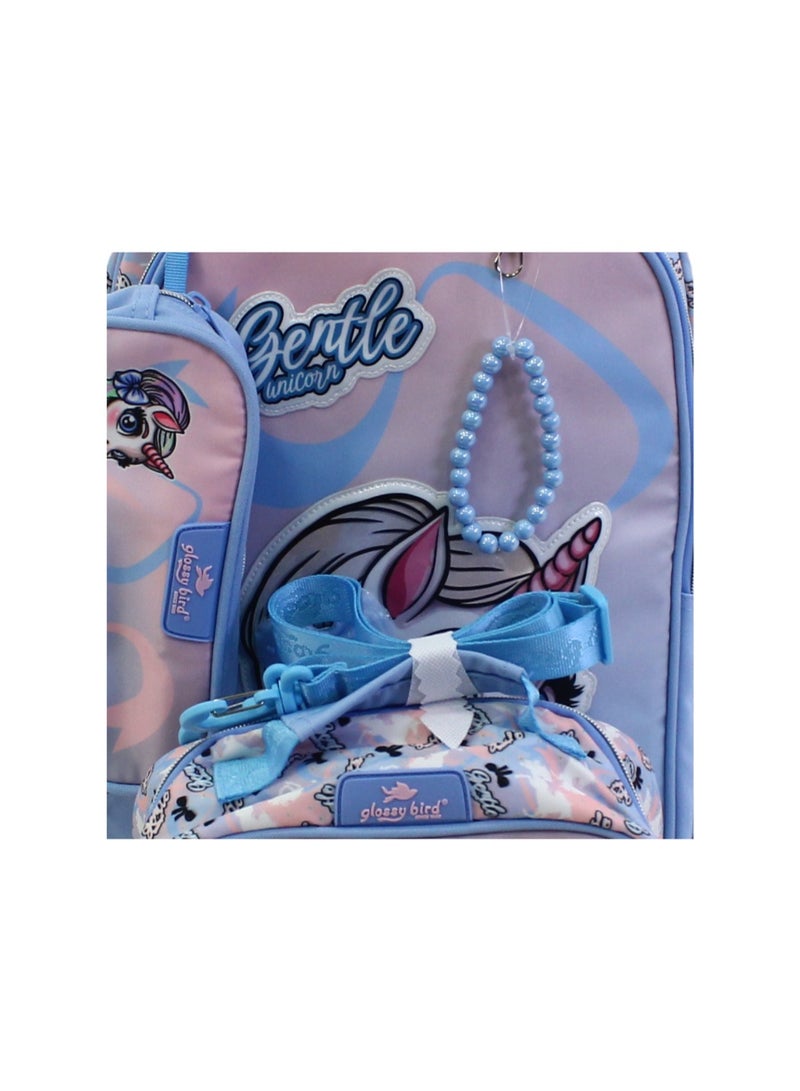 glossy bird School Set 18 Inches – Baby Blue with Unicorn Design - Image 3