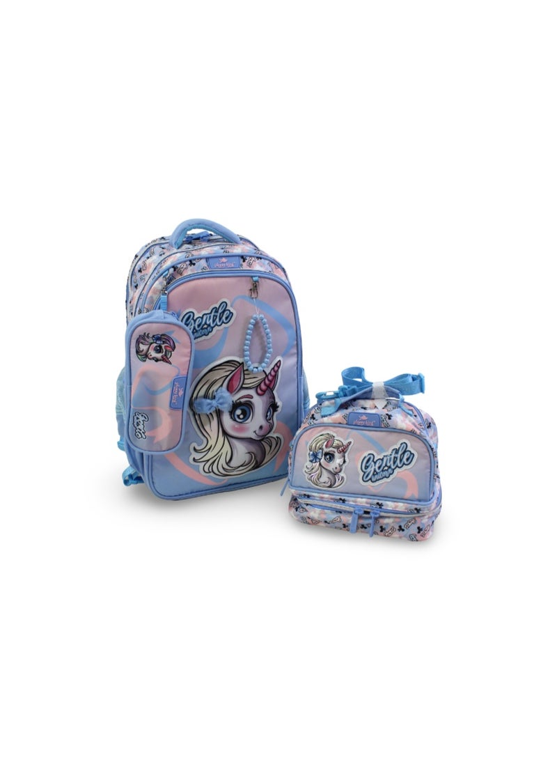 glossy bird School Set 18 Inches – Baby Blue with Unicorn Design - Image 1