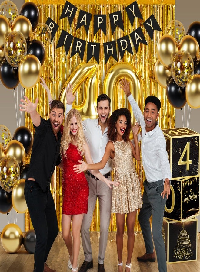 Sllyfo 40th Birthday Decorations for Men Women, Black Gold 40th Birthday Balloons Boxes Party Favors, 40th Birthday Banner 40 Balloon Kit, Tassel Curtain, 40 Year Old Birthday Decorations Boxes - Image 3
