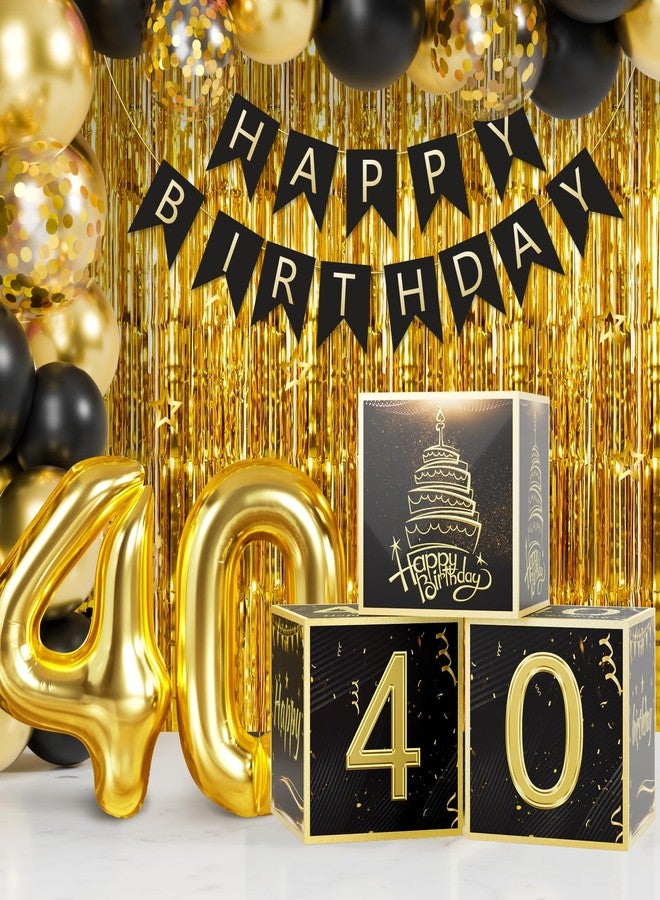 Sllyfo 40th Birthday Decorations for Men Women, Black Gold 40th Birthday Balloons Boxes Party Favors, 40th Birthday Banner 40 Balloon Kit, Tassel Curtain, 40 Year Old Birthday Decorations Boxes - Image 2