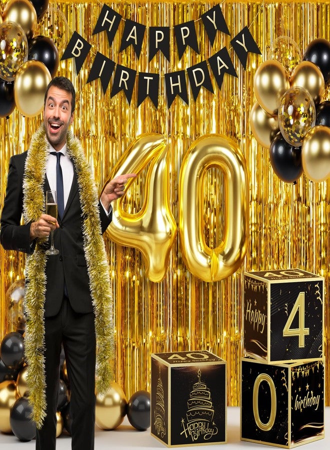 Sllyfo 40th Birthday Decorations for Men Women, Black Gold 40th Birthday Balloons Boxes Party Favors, 40th Birthday Banner 40 Balloon Kit, Tassel Curtain, 40 Year Old Birthday Decorations Boxes - Image 4