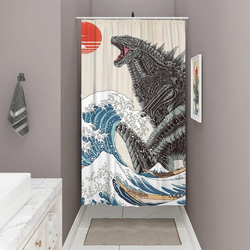 DESIHOM Funny Small Shower Stall Curtain Size 36" x 72", Cool Japanese Anime Monster Narrow Stand up Shower Curtains for Bathroom Decor Polyester Fabric Set - Image 1