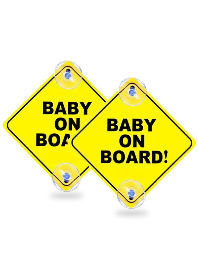 Auconda 2PCS Baby On Board Signs with Suction Cups, 5"x5" Reusable Baby Safety Warning Decal for Car Windows - Image 1