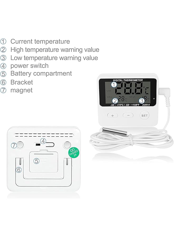 erorex Digital Wireless Fridge And Freezer Thermometer With Alarm Refrigerator Thermometer Digital Kitchen Fridge Lcd Display High And Low Temperature Alarm Extra Sensor 58°F +158° For Home Cafes - Image 4