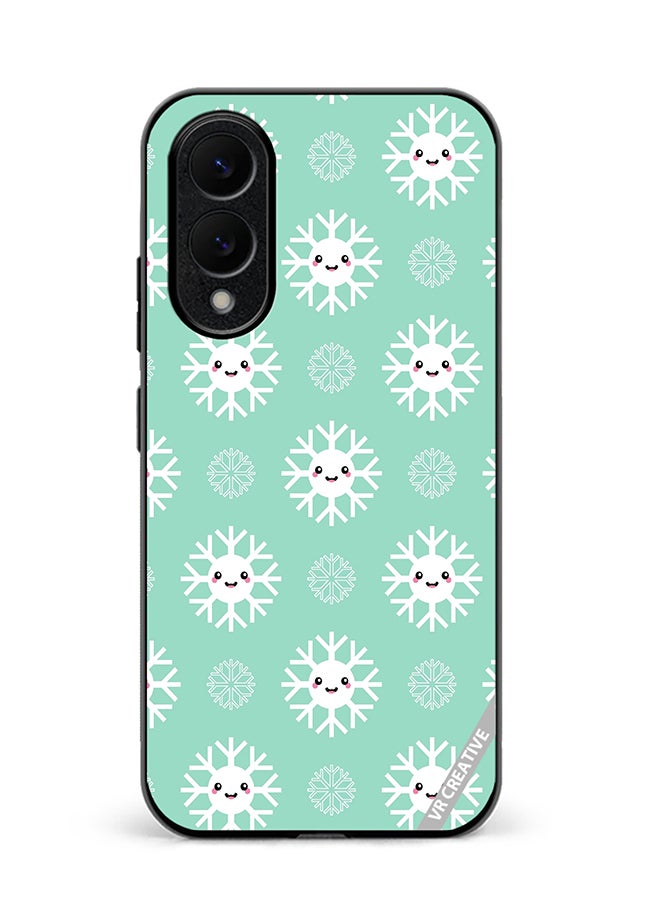 VR CREATIVE Protective Case Cover For Samsung Galaxy S25 Edge Cute And Happy Snowflakes Characters Design Multicolour