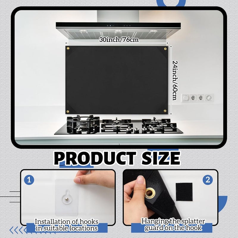 Chunful 24×30 Inch Stove Backsplash Splatter Guard Range Hood Backsplash Wall Protector for Kitchen Stovetop Wall Easy Installation Fire Extinguishing - Image 2