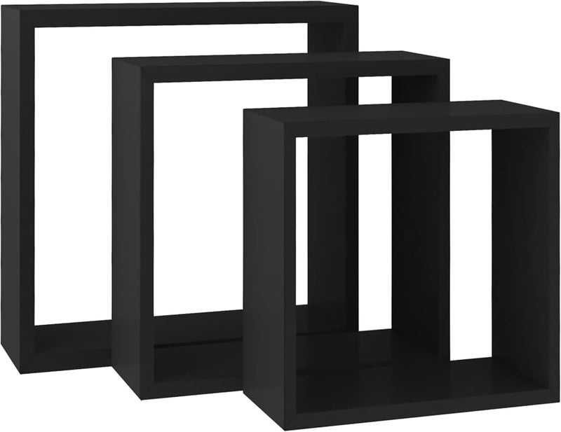 AsolBD FLOATING SHELVES WALL SQUARE CUBE FOR LIVING ROOM BEDROOM, BATHROOM, HOME AND KITCHEN STORAGE, DISPLAY SHELF MOUNTED STORAGE DURABLE STYLISH & VERSATILE SET OF 3 (Black, Large 25 CM) - Image 4