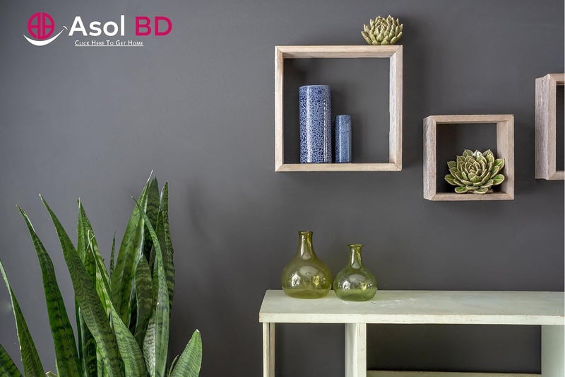 AsolBD FLOATING SHELVES WALL SQUARE CUBE FOR LIVING ROOM BEDROOM, BATHROOM, HOME AND KITCHEN STORAGE, DISPLAY SHELF MOUNTED STORAGE DURABLE STYLISH & VERSATILE SET OF 3 (Black, Large 25 CM) - Image 2